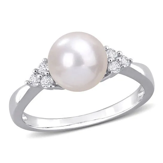 JMS always Rings Original Amour 885mm Cultured Freshwater Pearl and 14 CT TGW White Topaz Ring in Sterling Silver JMS always Rings Original Amour 885mm Cultured Freshwater Pearl and 14 CT TGW White Topaz Ring in Sterling Silver