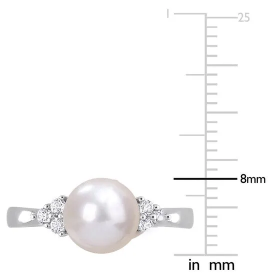 JMS always Rings Original Amour 885mm Cultured Freshwater Pearl and 14 CT TGW White Topaz Ring in Sterling Silver JMS always Rings Original Amour 885mm Cultured Freshwater Pearl and 14 CT TGW White Topaz Ring in Sterling Silver