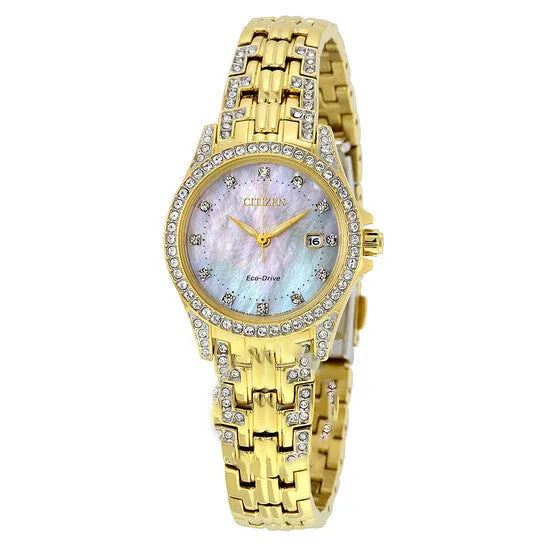 JMS always Rings Original Citizen Silhouette EcoDrive Crystal Mother of Pearl Dial GoldTone Ladies Watch EW122284D JMS always Rings Original Citizen Silhouette EcoDrive Crystal Mother of Pearl Dial GoldTone Ladies Watch EW122284D