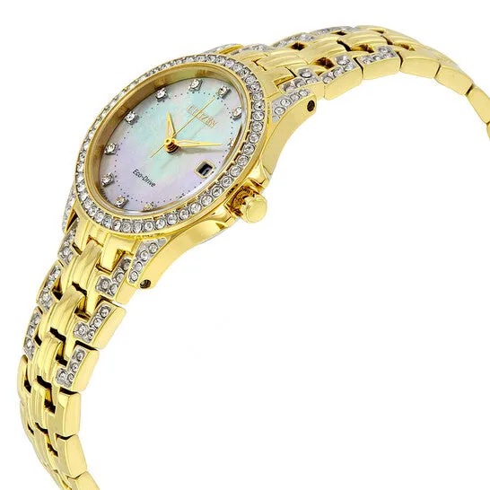 JMS always Rings Original Citizen Silhouette EcoDrive Crystal Mother of Pearl Dial GoldTone Ladies Watch EW122284D JMS always Rings Original Citizen Silhouette EcoDrive Crystal Mother of Pearl Dial GoldTone Ladies Watch EW122284D