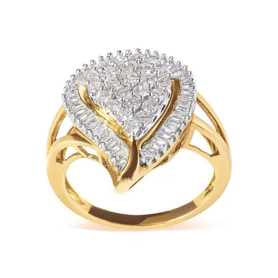 JMS always Rings Original Haus of Brilliance 10K Yellow Gold 1 Cttw Round and Baguette Cut Diamond Ballerina Cluster Ring HI Color SI2I1 Clarity JMS always Rings Original Haus of Brilliance 10K Yellow Gold 1 Cttw Round and Baguette Cut Diamond Ballerina Cluster Ring HI Color SI2I1 Clarity