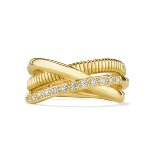 JMS always Rings Original Judith Ripka Eternity Three Band Highway Ring With Diamonds In 18K JMS always Rings Original Judith Ripka Eternity Three Band Highway Ring With Diamonds In 18K