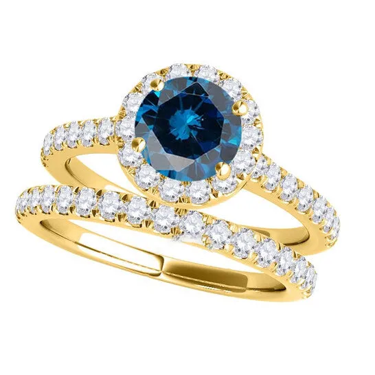 JMS always Rings Original Maulijewels 160 Carat Blue White Halo Diamond Bridal Set Engagement Ring For Women In 18K Solid Yellow Gold JMS always Rings Original Maulijewels 160 Carat Blue White Halo Diamond Bridal Set Engagement Ring For Women In 18K Solid Yellow Gold