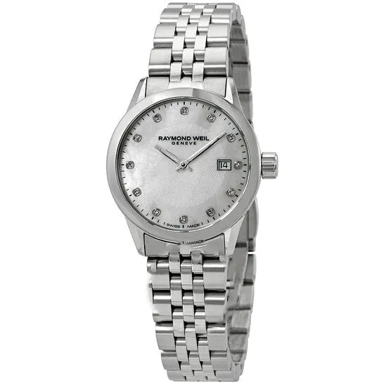 JMS always Watches Original Raymond Weil Freelancer Quartz Diamond White Mother of Pearl Dial Ladies Watch 5629ST97081