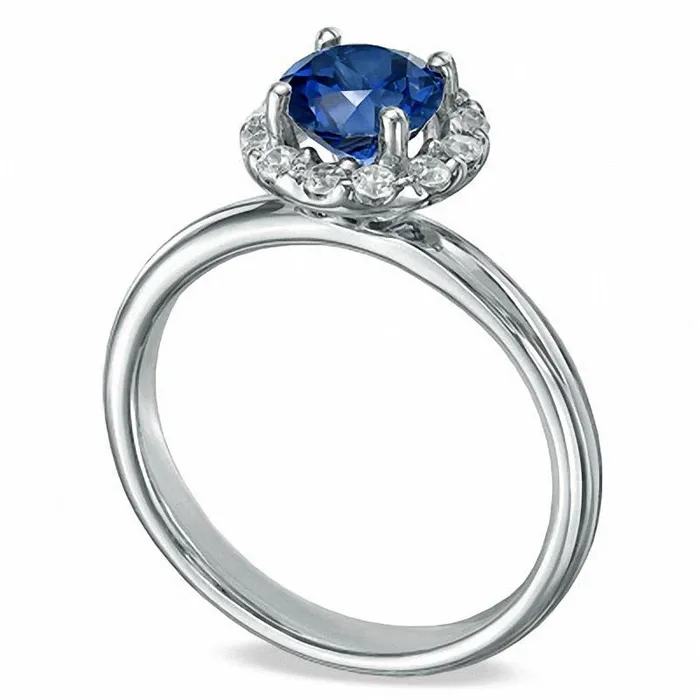 LabCreated Blue Sapphire and 025 CT TW Diamond Engagement Ring in Solid 10K White Gold Goldia Rings LabCreated Blue Sapphire and 025 CT TW Diamond Engagement Ring in Solid 10K White Gold Goldia Rings