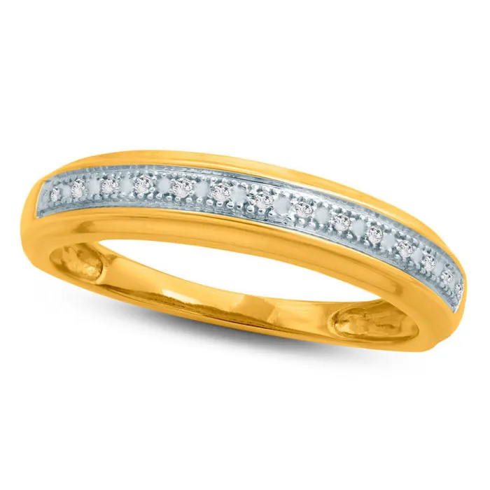 Ladies Natural Diamond Accent Single Row Wedding Band in Solid 10K Yellow Gold Goldia Rings Ladies Natural Diamond Accent Single Row Wedding Band in Solid 10K Yellow Gold Goldia Rings