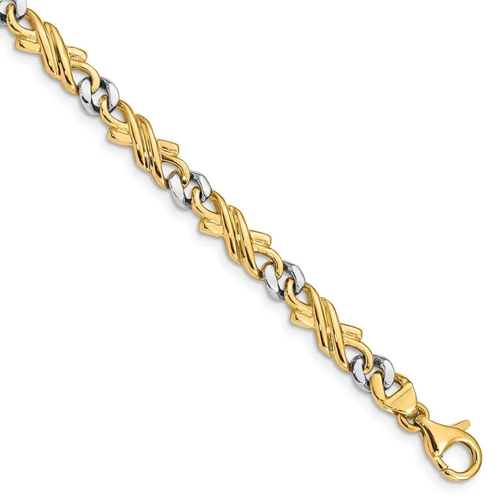 MDS Bracelets Solid 14K Twotone Gold 7 inch 6mm Hand Hand Polished Fancy Link with Fancy Lobster Clasp Bracelet MDS Bracelets Solid 14K Twotone Gold 7 inch 6mm Hand Hand Polished Fancy Link with Fancy Lobster Clasp Bracelet