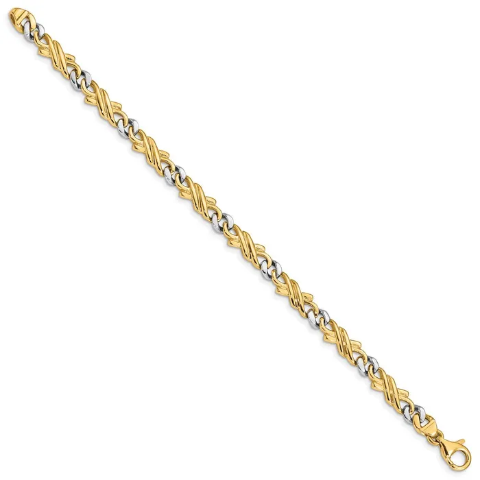 MDS Bracelets Solid 14K Twotone Gold 7 inch 6mm Hand Hand Polished Fancy Link with Fancy Lobster Clasp Bracelet MDS Bracelets Solid 14K Twotone Gold 7 inch 6mm Hand Hand Polished Fancy Link with Fancy Lobster Clasp Bracelet