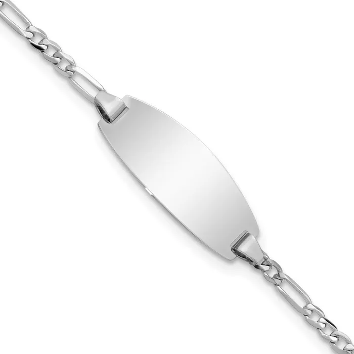 MDS Bracelets Solid 14K White Gold Oval Figaro ID Bracelet