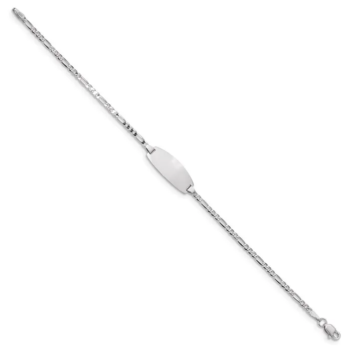 MDS Bracelets Solid 14K White Gold Oval Figaro ID Bracelet