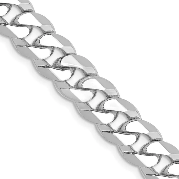 MDS Necklaces Solid 14K White Gold 26 inch 8mm Flat Beveled Curb with Lobster Clasp Chain Necklace MDS Necklaces Solid 14K White Gold 26 inch 8mm Flat Beveled Curb with Lobster Clasp Chain Necklace