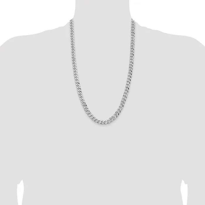 MDS Necklaces Solid 14K White Gold 26 inch 8mm Flat Beveled Curb with Lobster Clasp Chain Necklace MDS Necklaces Solid 14K White Gold 26 inch 8mm Flat Beveled Curb with Lobster Clasp Chain Necklace
