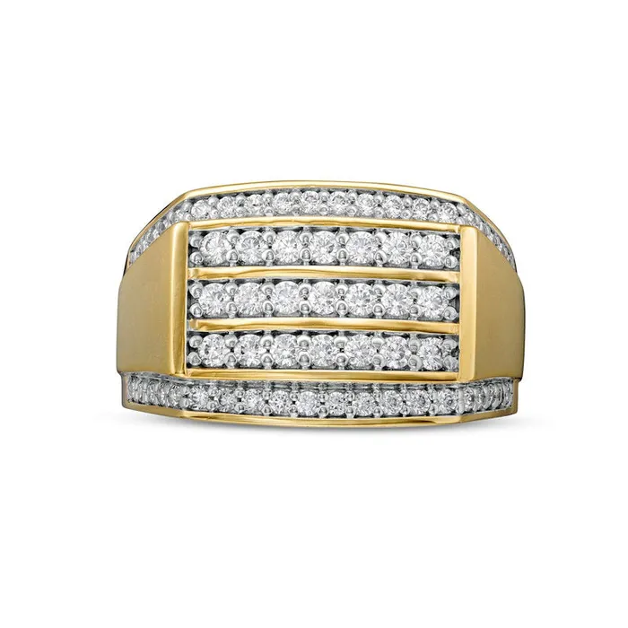 Mens 125 CT TW Natural Diamond Triple Row RectangleTop Border Ring in Solid 10K Yellow Gold Goldia Rings Mens 125 CT TW Natural Diamond Triple Row RectangleTop Border Ring in Solid 10K Yellow Gold Goldia Rings