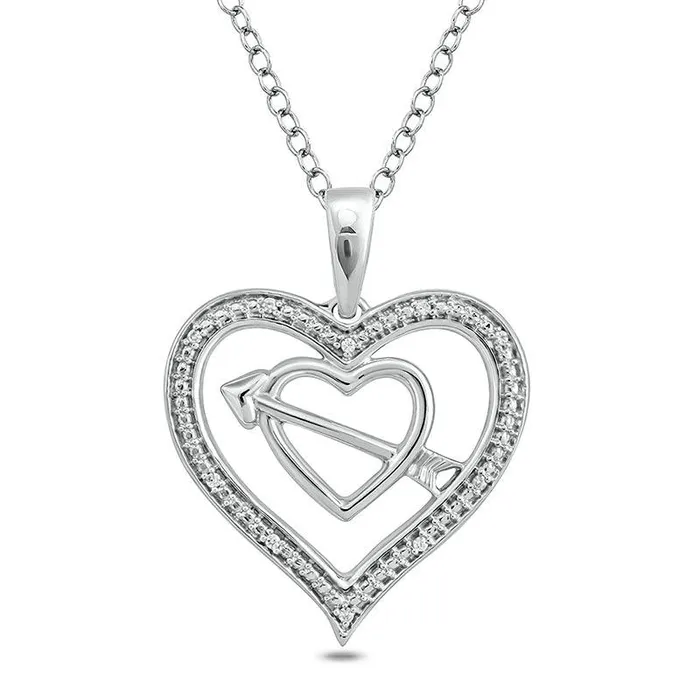 Natural Diamond Accent Double Heart with Arrow Pendant in Sterling Silver Goldia Necklaces
