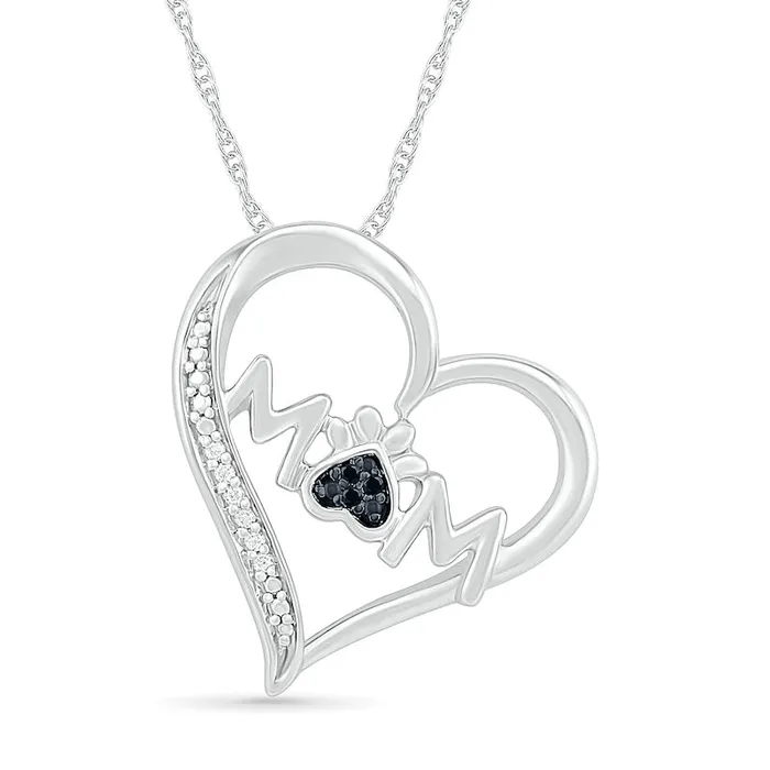 Necklaces 005 CT TW Black Enhanced and White Natural Diamond Tilted Heart MOM Pendant in Sterling Silver Goldia Necklaces 005 CT TW Black Enhanced and White Natural Diamond Tilted Heart MOM Pendant in Sterling Silver Goldia