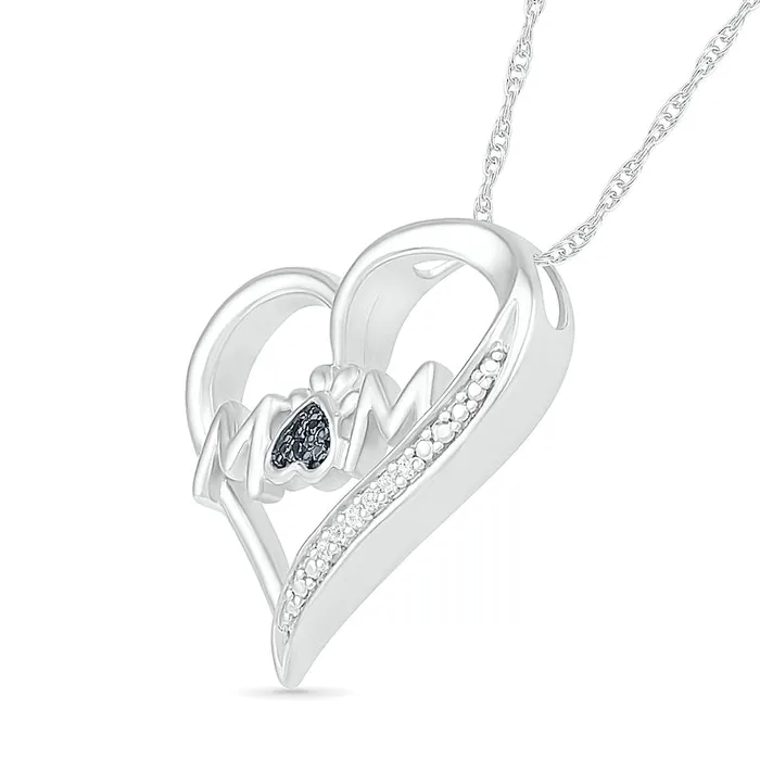 Necklaces 005 CT TW Black Enhanced and White Natural Diamond Tilted Heart MOM Pendant in Sterling Silver Goldia Necklaces 005 CT TW Black Enhanced and White Natural Diamond Tilted Heart MOM Pendant in Sterling Silver Goldia