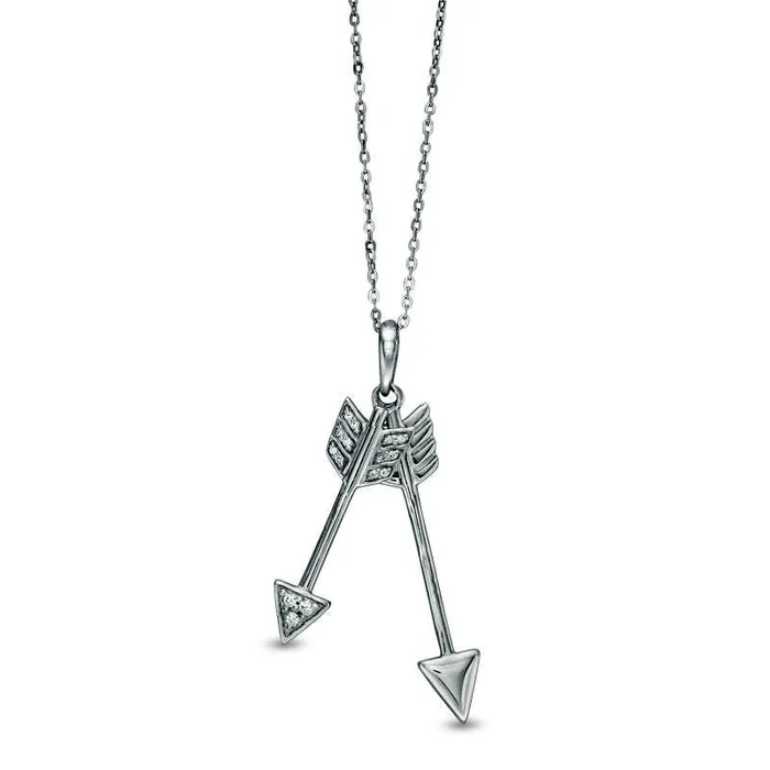 Necklaces 007 CT TW Natural Diamond Double Arrow Pendant in 10K White Gold Goldia Necklaces 007 CT TW Natural Diamond Double Arrow Pendant in 10K White Gold Goldia