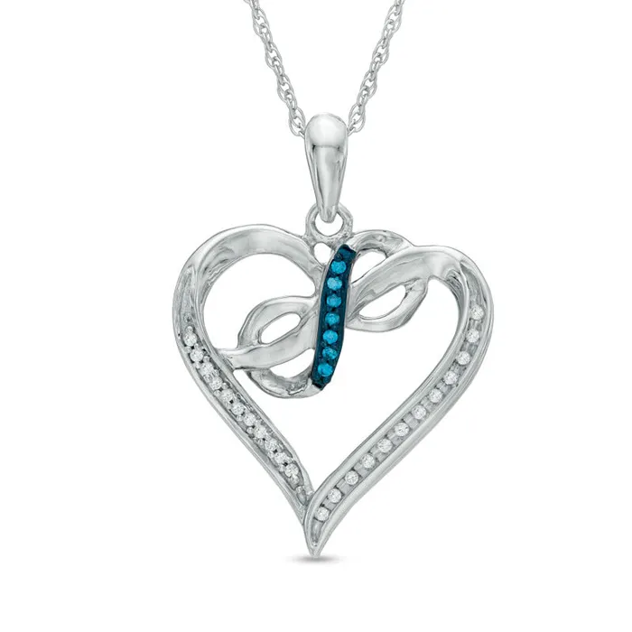 Necklaces 01 CT TW Enhanced Blue and White Natural Diamond Heart with Infinity Pendant in Sterling Silver Goldia