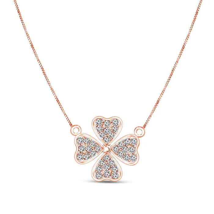 Necklaces 013 CT TW Natural Diamond HeartShaped Four Leaf Clover Necklace in 10K Rose Gold Goldia Necklaces 013 CT TW Natural Diamond HeartShaped Four Leaf Clover Necklace in 10K Rose Gold Goldia