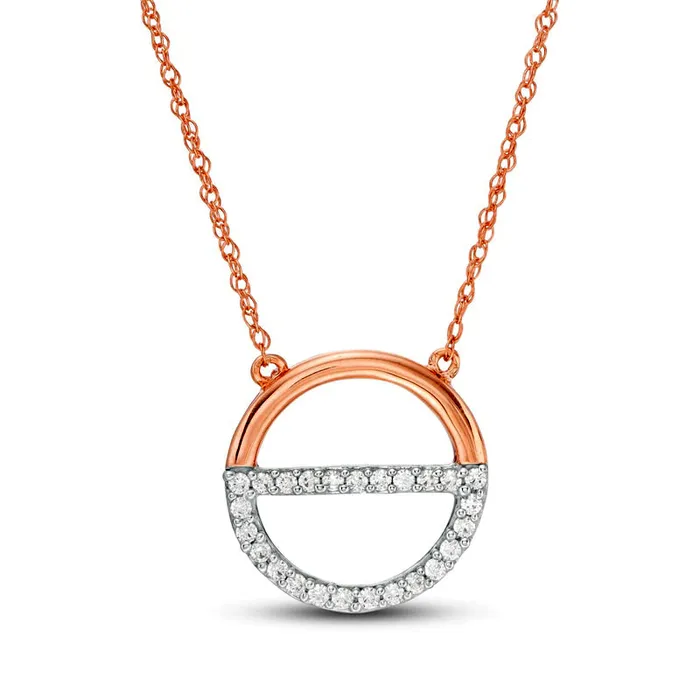 Necklaces 013 CT TW Natural Diamond Open Divided Circle Necklace in 10K Rose Gold Goldia Necklaces 013 CT TW Natural Diamond Open Divided Circle Necklace in 10K Rose Gold Goldia