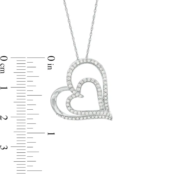 Necklaces 05 CT TW Natural Diamond Double Tilted Heart Pendant in 10K White Gold Goldia Necklaces 05 CT TW Natural Diamond Double Tilted Heart Pendant in 10K White Gold Goldia