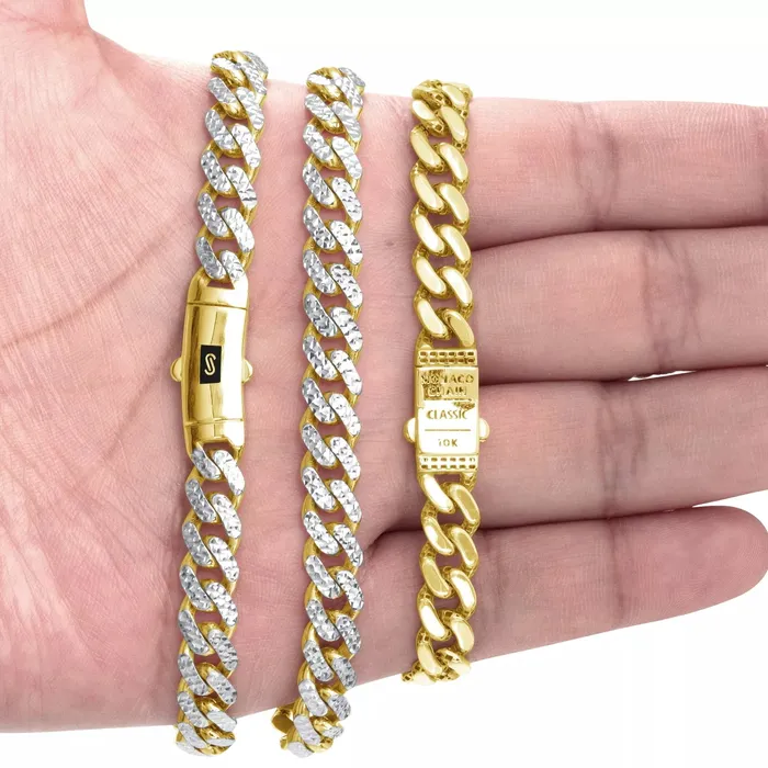 Necklaces 10k Yellow Gold 11mm Monaco Miami Cuban Link Diamond Cut Pave Chain Necklace 20 Goldiacom