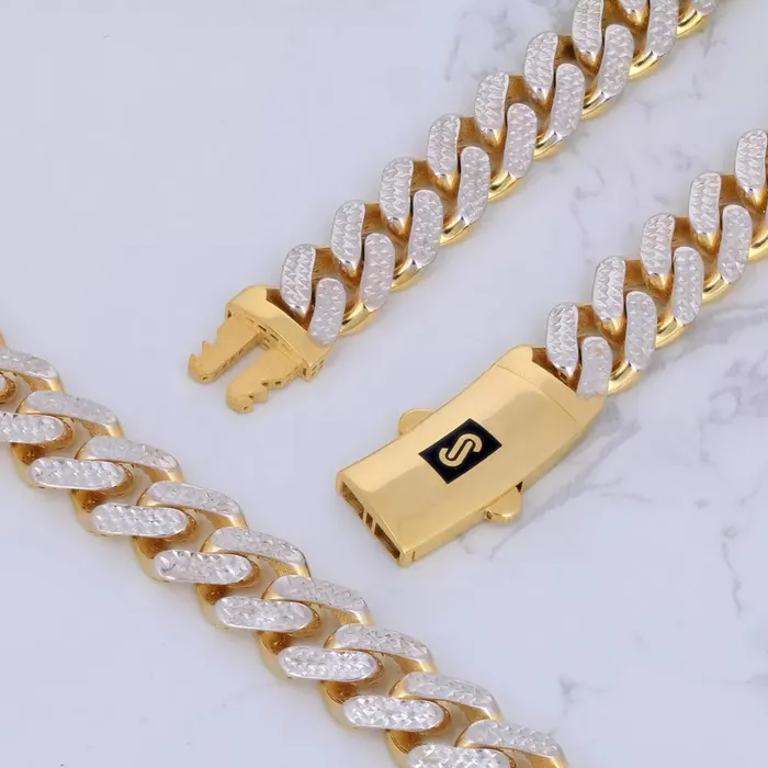 Necklaces 10k Yellow Gold 11mm Monaco Miami Cuban Link Diamond Cut Pave Chain Necklace 20 Goldiacom