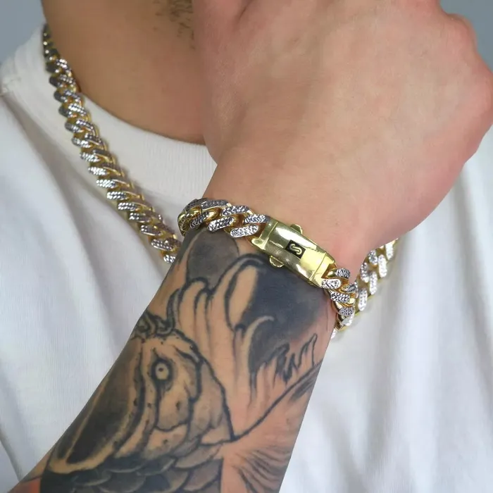 Necklaces 10k Yellow Gold 11mm Monaco Miami Cuban Link Diamond Cut Pave Chain Necklace 20 Goldiacom