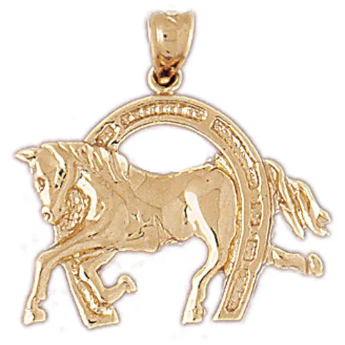 Necklaces 14K Gold Equestrian Horse in Horseshoe Pendant Goldia
