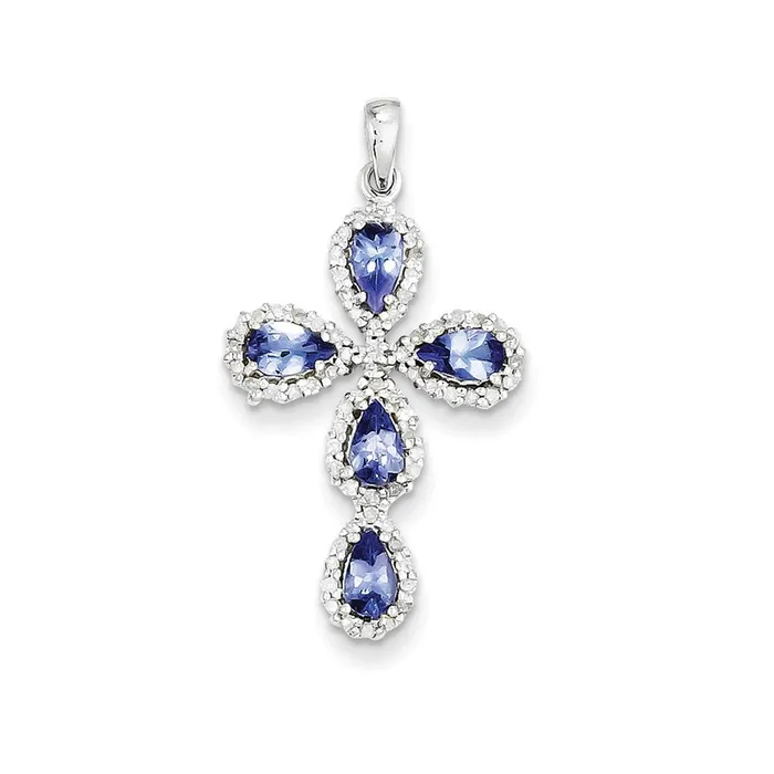 Necklaces 14k White Gold Diamond Tanzanite Cross Pendant Goldia