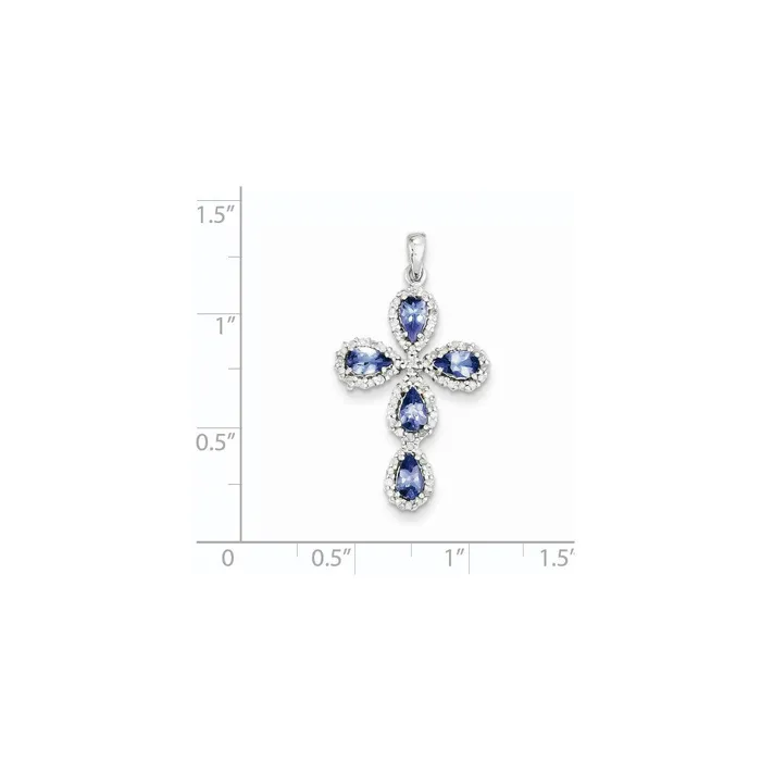 Necklaces 14k White Gold Diamond Tanzanite Cross Pendant Goldia