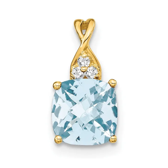 Necklaces 14K Yellow Gold Checkerboard Aquamarine and Real Diamond Pendant Goldia Necklaces 14K Yellow Gold Checkerboard Aquamarine and Real Diamond Pendant Goldia