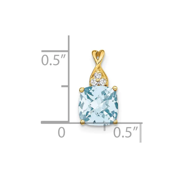 Necklaces 14K Yellow Gold Checkerboard Aquamarine and Real Diamond Pendant Goldia