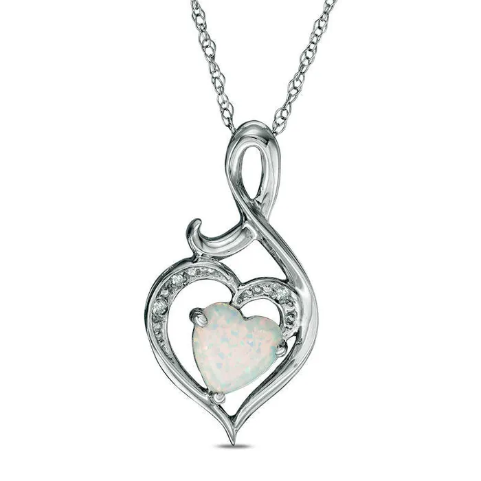 Necklaces 60mm HeartShaped LabCreated Opal and Diamond Accent Swirl Heart Pendant in 10K White Gold Goldia Necklaces 60mm HeartShaped LabCreated Opal and Diamond Accent Swirl Heart Pendant in 10K White Gold Goldia