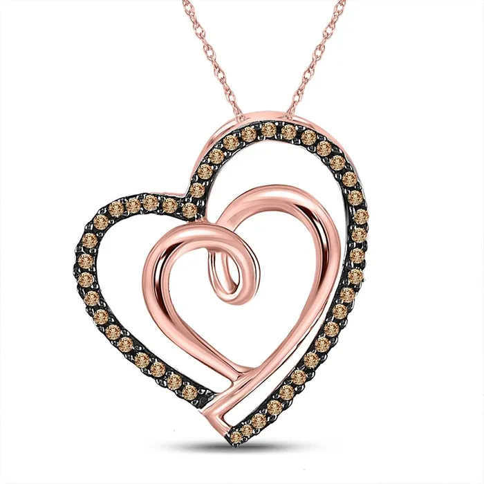 Necklaces gndatlanta 10k Rose Gold Round Brown Diamond Double Heart Pendant 16 Cttw Necklaces gndatlanta 10k Rose Gold Round Brown Diamond Double Heart Pendant 16 Cttw