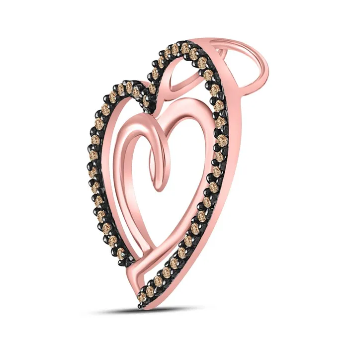 Necklaces gndatlanta 10k Rose Gold Round Brown Diamond Double Heart Pendant 16 Cttw