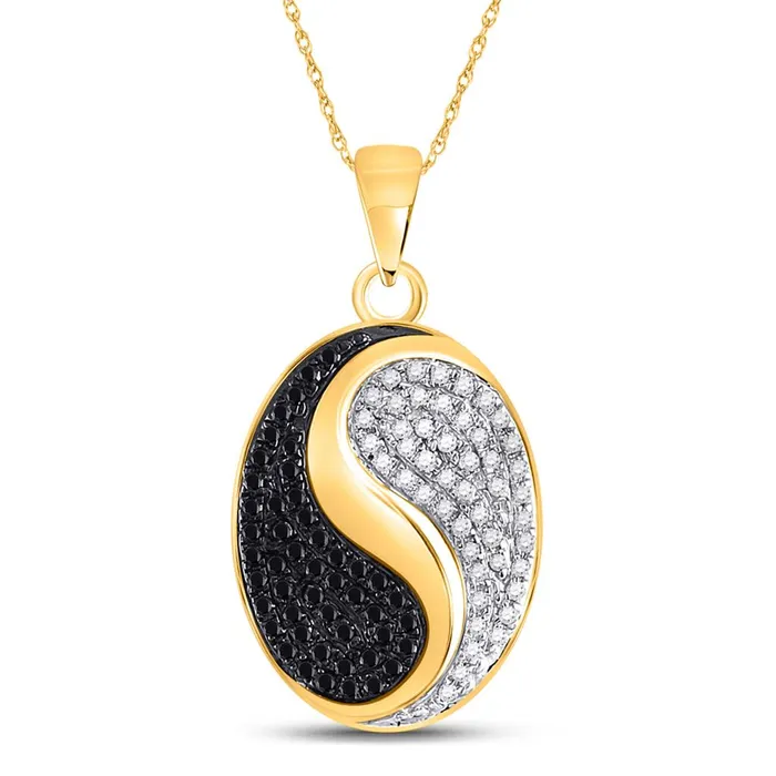 Necklaces gndatlanta 10k Yellow Gold Black Diamond Oval Yin Yang Pendant 13 Cttw