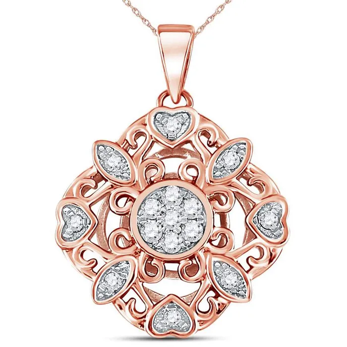Necklaces gndatlanta 14k Rose Gold Round Diamond Diagonal Square Heart Cluster Pendant 14 Cttw