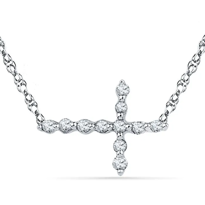 Necklaces Goldia 005 CT TW Natural Diamond Sideways Cross Necklace in 10K White Gold Necklaces Goldia 005 CT TW Natural Diamond Sideways Cross Necklace in 10K White Gold