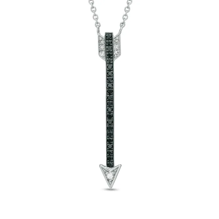 Necklaces Goldia 01 CT TW Enhanced Black and White Natural Diamond Linear Arrow Necklace in Sterling Silver Necklaces Goldia 01 CT TW Enhanced Black and White Natural Diamond Linear Arrow Necklace in Sterling Silver