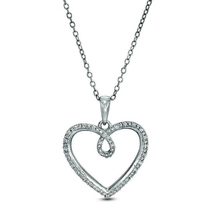 Necklaces Goldia 01 CT TW Natural Diamond Heart Loop Pendant in Sterling Silver Necklaces Goldia 01 CT TW Natural Diamond Heart Loop Pendant in Sterling Silver