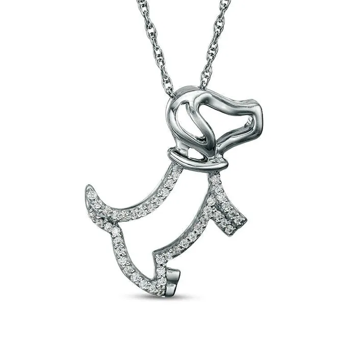 Necklaces Goldia 013 CT TW Natural Diamond Dog with Collar Pendant in Sterling Silver Necklaces Goldia 013 CT TW Natural Diamond Dog with Collar Pendant in Sterling Silver