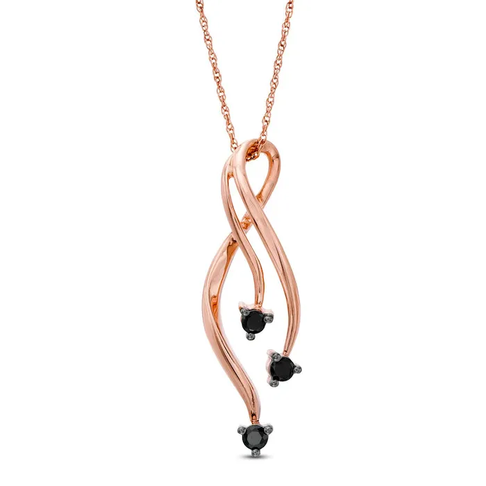Necklaces Goldia 017 CT TW Enhanced Black Natural Diamond Triple Ribbon Pendant in 10K Rose Gold Necklaces Goldia 017 CT TW Enhanced Black Natural Diamond Triple Ribbon Pendant in 10K Rose Gold