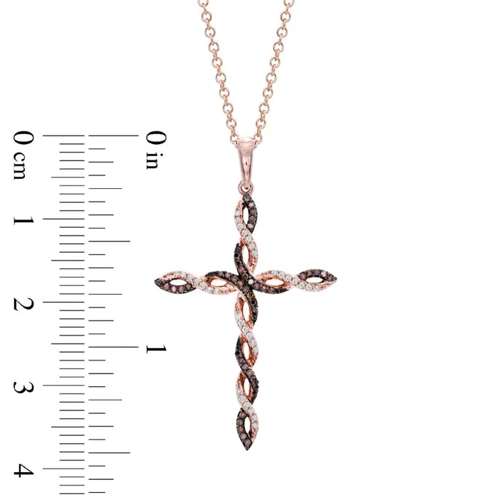 Necklaces Goldia 017 CT TW Enhanced Cognac and White Natural Diamond Twisting Cross Pendant in 10K Rose Gold Necklaces Goldia 017 CT TW Enhanced Cognac and White Natural Diamond Twisting Cross Pendant in 10K Rose Gold
