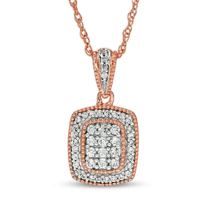 Necklaces Goldia 025 CT TW Composite Natural Diamond Cushion Frame Antique VintageStyle Pendant in 10K Rose Gold Necklaces Goldia 025 CT TW Composite Natural Diamond Cushion Frame Antique VintageStyle Pendant in 10K Rose Gold
