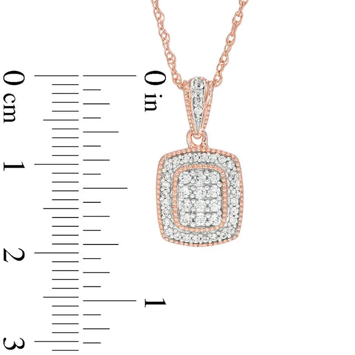 Necklaces Goldia 025 CT TW Composite Natural Diamond Cushion Frame Antique VintageStyle Pendant in 10K Rose Gold Necklaces Goldia 025 CT TW Composite Natural Diamond Cushion Frame Antique VintageStyle Pendant in 10K Rose Gold