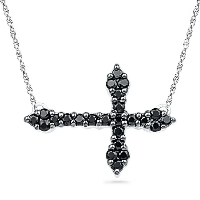Necklaces Goldia 025 CT TW Enhanced Black Natural Diamond GothicStyle Sideways Cross Necklace in Sterling Silver Necklaces Goldia 025 CT TW Enhanced Black Natural Diamond GothicStyle Sideways Cross Necklace in Sterling Silver