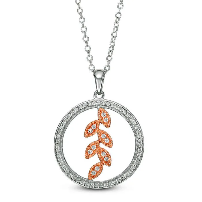 Necklaces Goldia 025 CT TW Natural Diamond Leaf Circle Pendant in 10K TwoTone Gold Necklaces Goldia 025 CT TW Natural Diamond Leaf Circle Pendant in 10K TwoTone Gold
