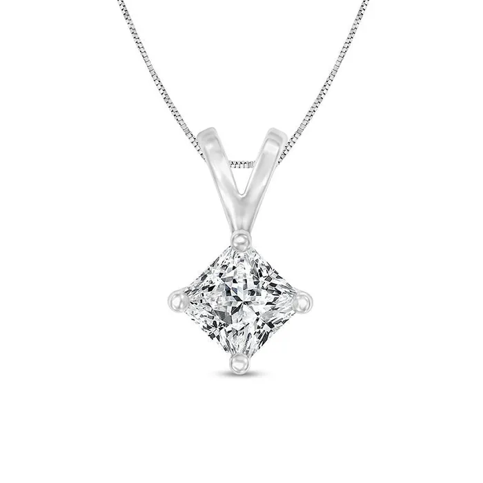 Necklaces Goldia 05 CT Certified PrincessCut Natural Clarity Enhanced Solitaire Pendant in 14K White Gold ISI2 Necklaces Goldia 05 CT Certified PrincessCut Natural Clarity Enhanced Solitaire Pendant in 14K White Gold ISI2
