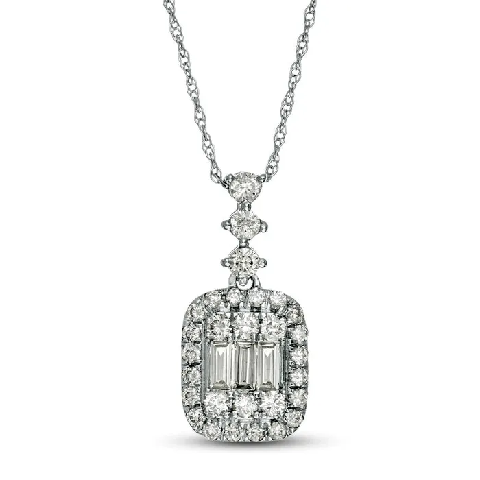 Necklaces Goldia 05 CT TW Baguette and Round Natural Diamond Cushion Frame Pendant in 10K White Gold Necklaces Goldia 05 CT TW Baguette and Round Natural Diamond Cushion Frame Pendant in 10K White Gold